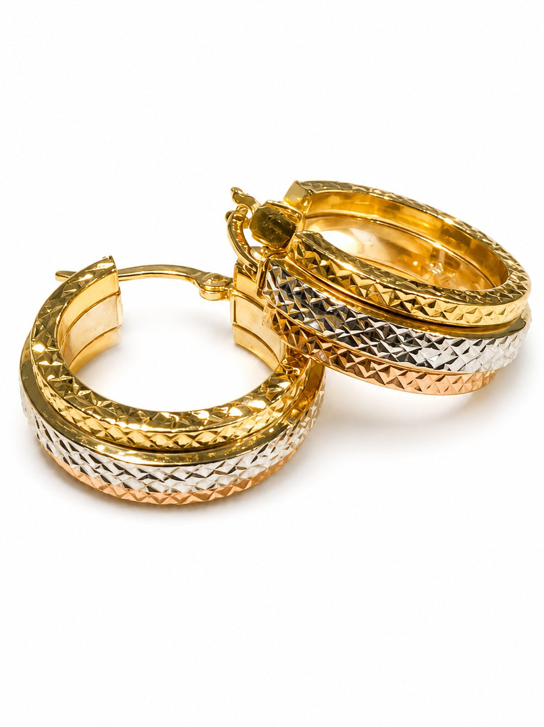 14 kt Occasion tri color oorringen gediamanteerd