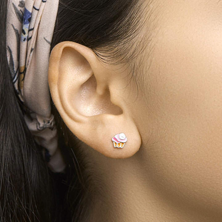 zilveren oorknoppen cupcake