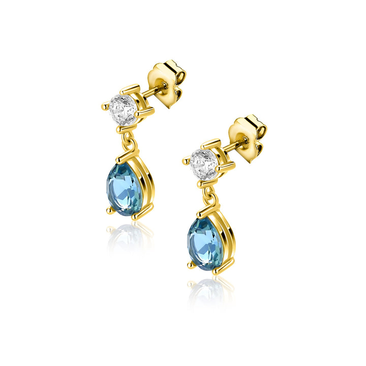 ZINZI gold plated zilveren oorstekers blauwe peer en wit ronde zetting ZIO2744
