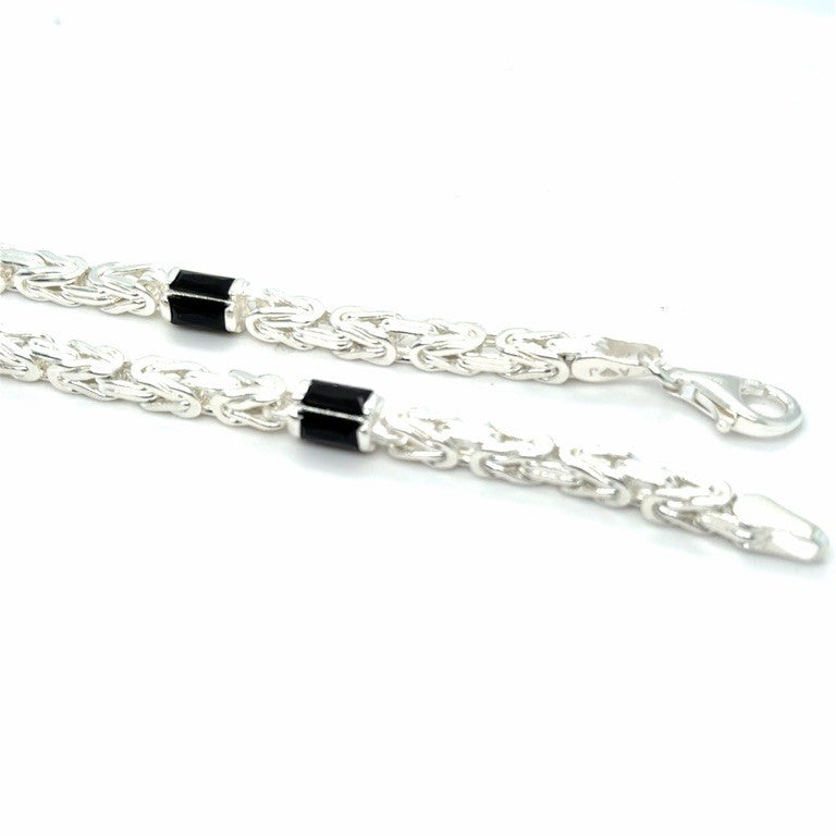 Zilveren Massieve Koningsschakel Armband 4 mm met Onyx – 22 cm