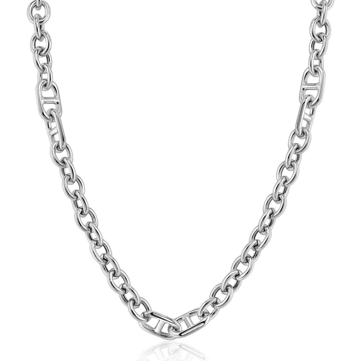 ZINZI zilveren schakel ketting, waarbij ronde schakels zijn gecombineerd met trendy grotere marine schakels 7,4mm breed 42-45cm ZIC2580