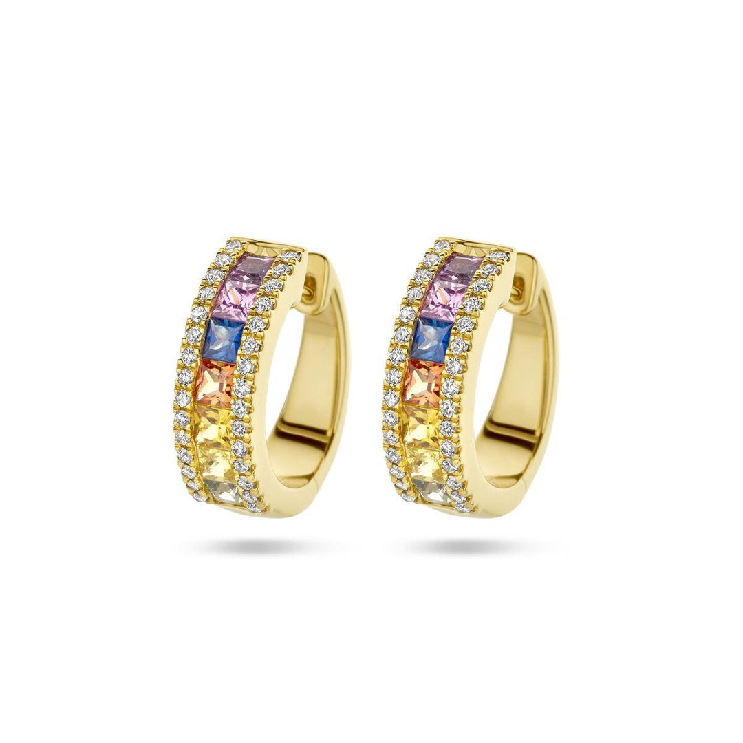 14k Geelgouden klapoorringen uitgevoerd met saffier & Diamant