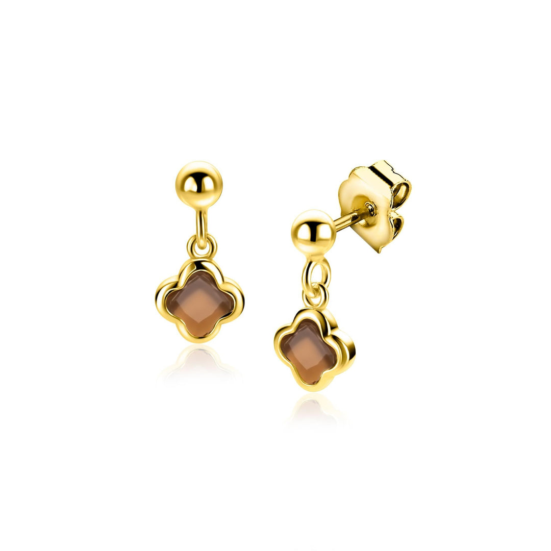ZINZI goldplated oorstekers met bruine klavers – ZIO2772