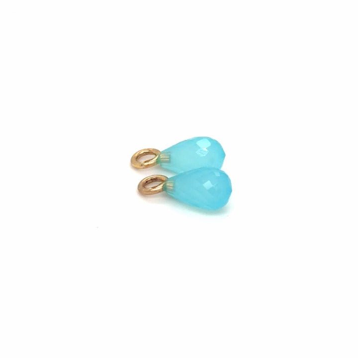 14 Karaat Geelgouden Oorring Aanhangers met Blauwe Chalcedoon  18 mm