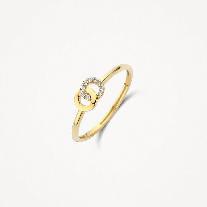 14k Geelgouden Ring met Twee Rondjes en Zirkonia 1282YZI