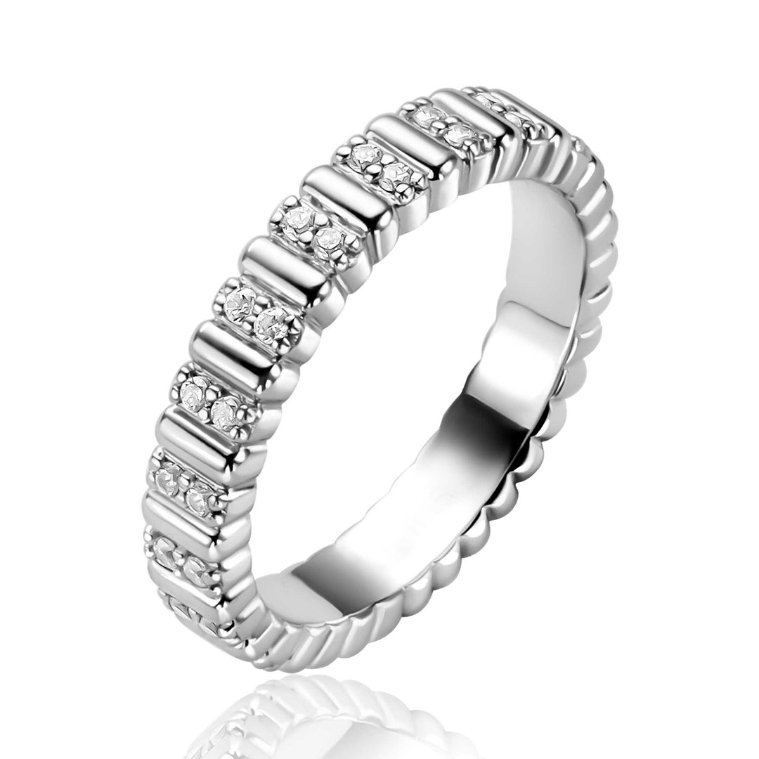 ZINZI zilveren ring (4mm breed) bezet met witte zirkonia&