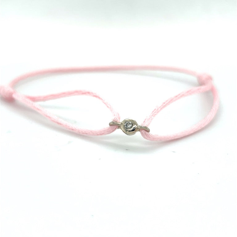 14 kt witgouden diamant 0.05ct satijn koord