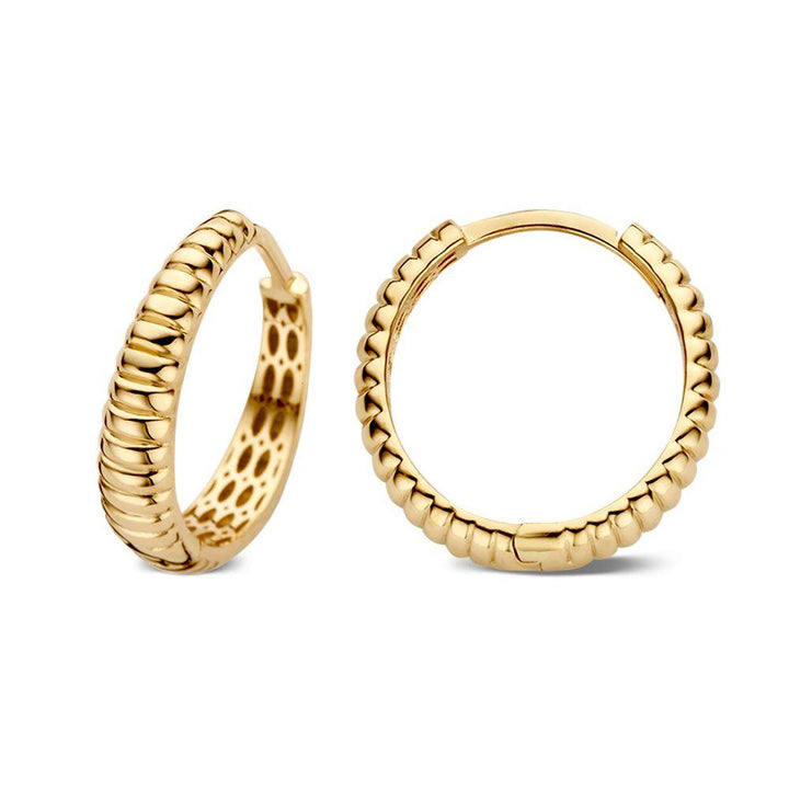 14 kt Geelgouden oorringen met geribbeld design OE107452