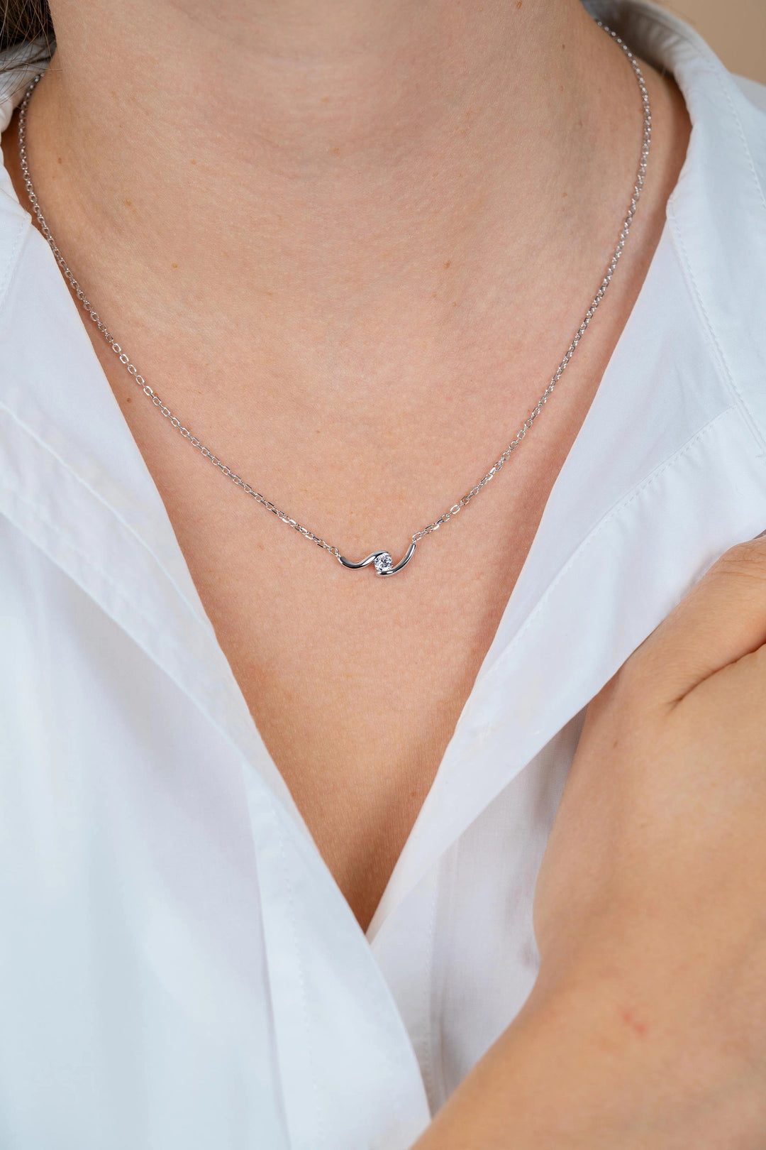 ZINZI Zilveren Ketting met Ronde Witte Zirkonia 42-45 cm ZIC2766