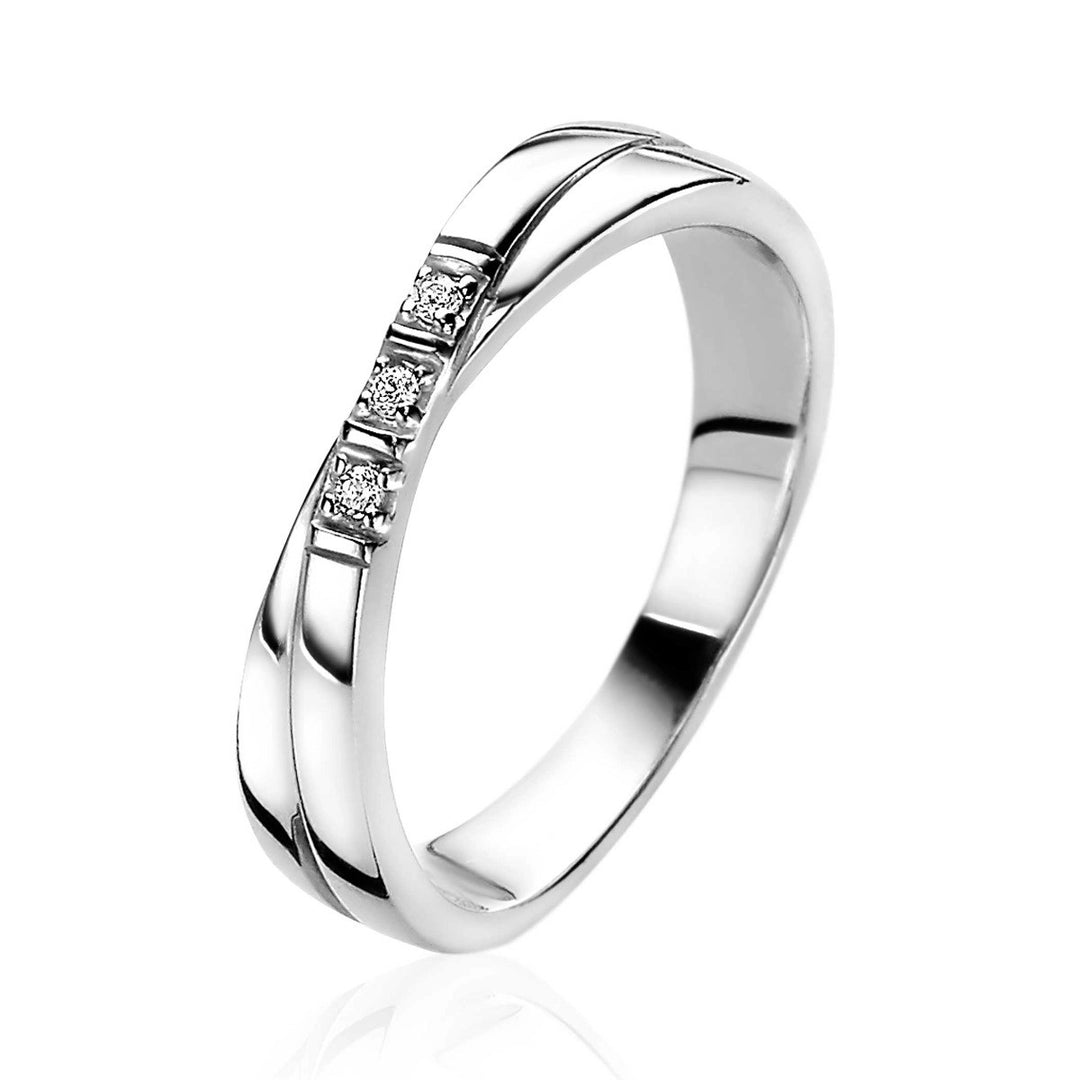 ZINZI Zilveren Ring Cross-Over met Witte Zirkonia ZIR2039