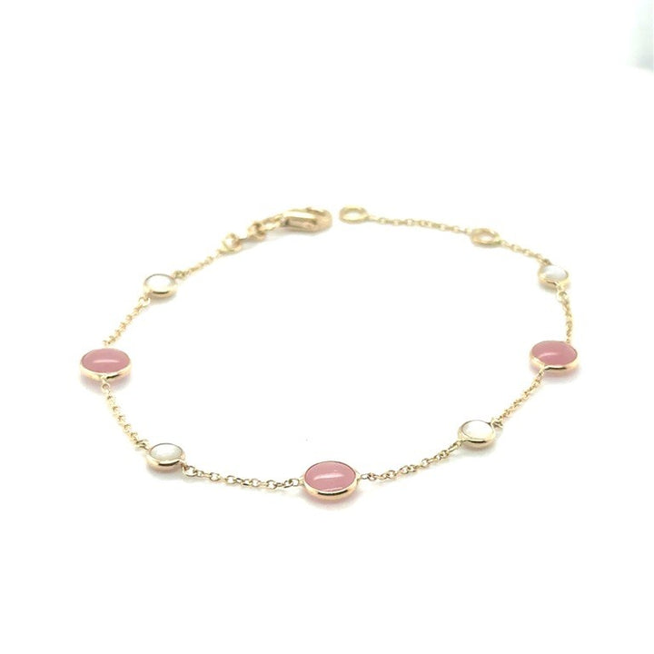 14 karaat geelgouden armband VIJ C605 met Maansteen en Rozekwarts – 17-19 cm