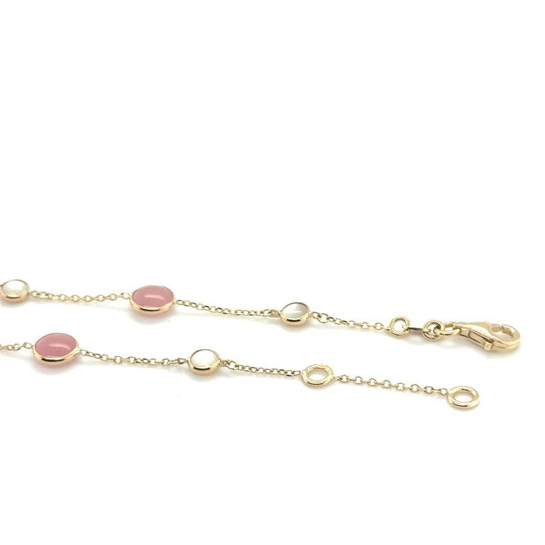 14 karaat geelgouden armband VIJ C605 met Maansteen en Rozekwarts – 17-19 cm