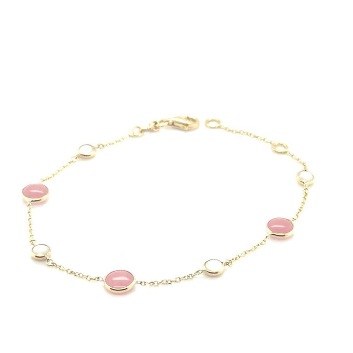 14 karaat geelgouden armband VIJ C605 met Maansteen en Rozekwarts – 17-19 cm