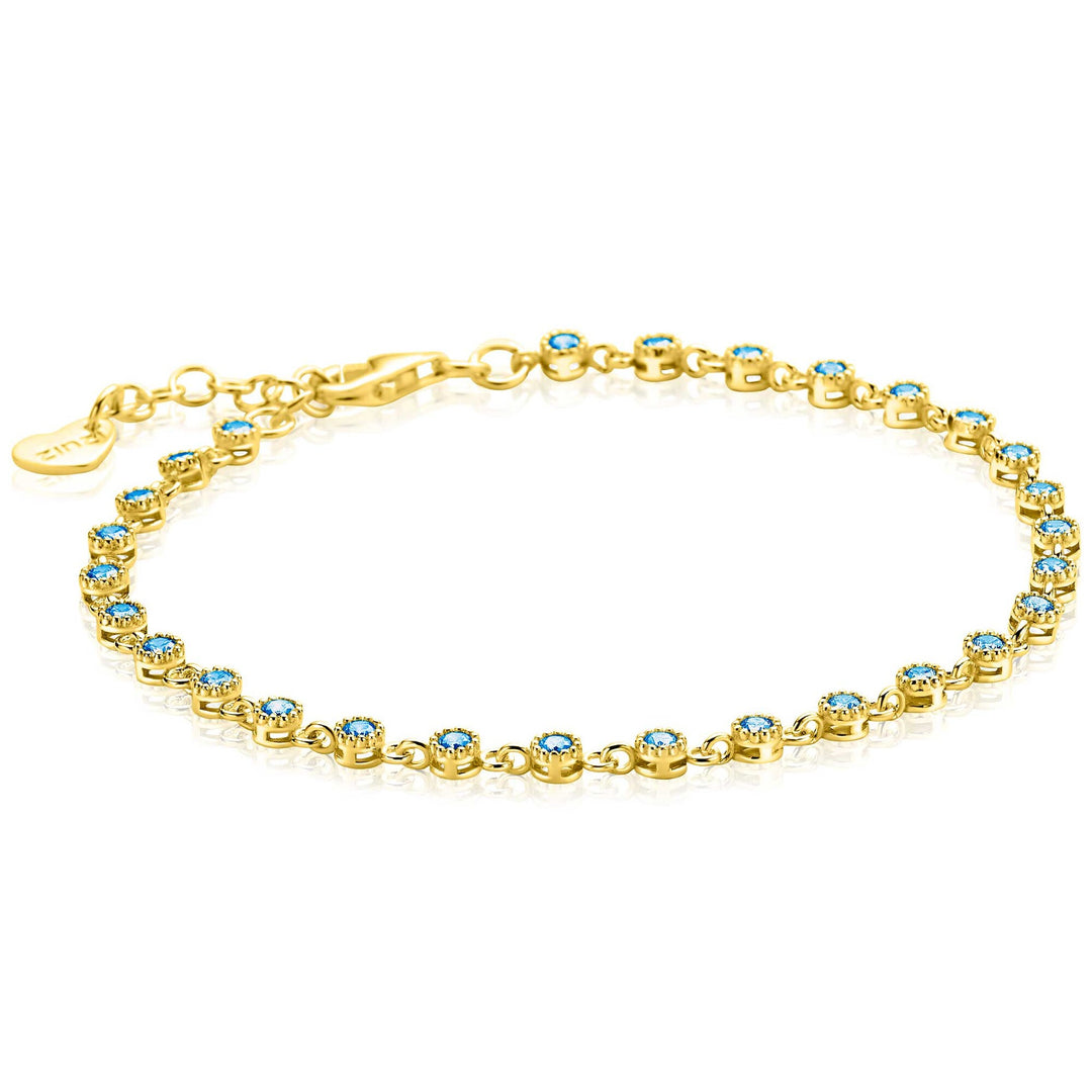 ZINZI ZIA2893BG Gold Plated Zilveren Armband met Blauwe Zirkonia – 17,5 tot 20 cm