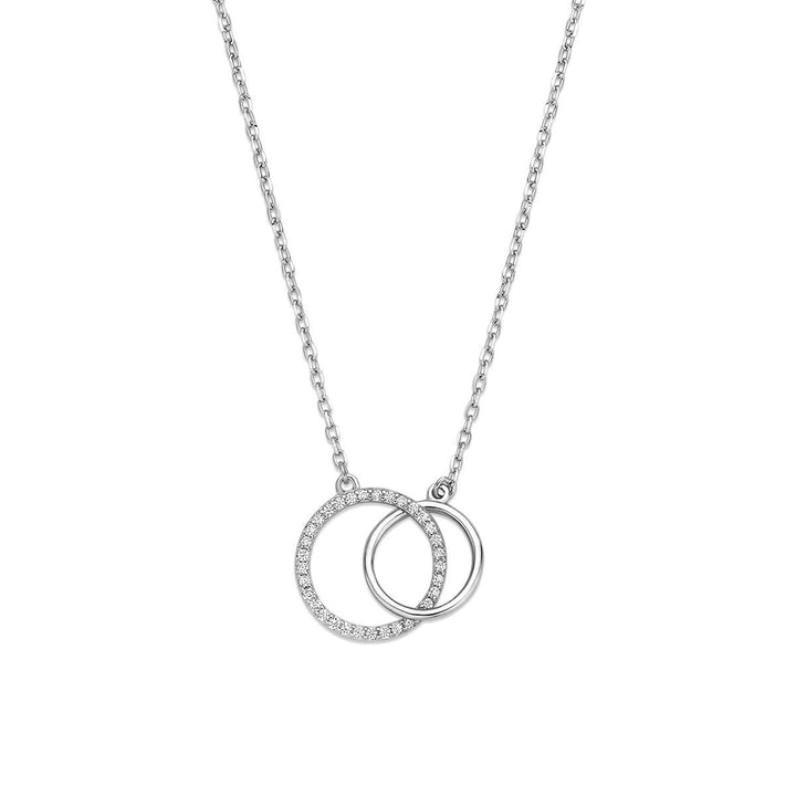 Zilveren Collier met Zirkonia 2 cirkels zirkonia