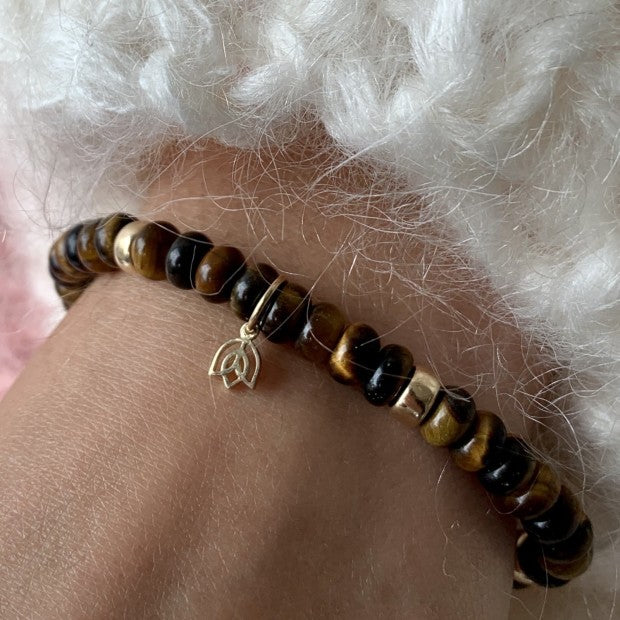 Y & G Jewelry Armband met Tijgeroog & 14 Karaats Goud 7006