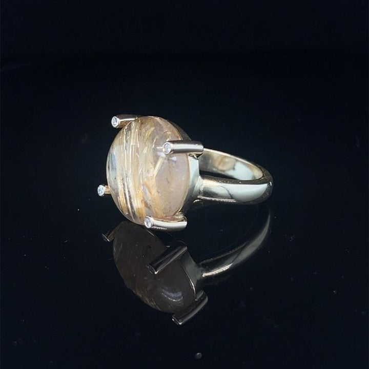 14 kt ring met rutielquarts inxl 0.04 ct diamant Vsi/ Tw