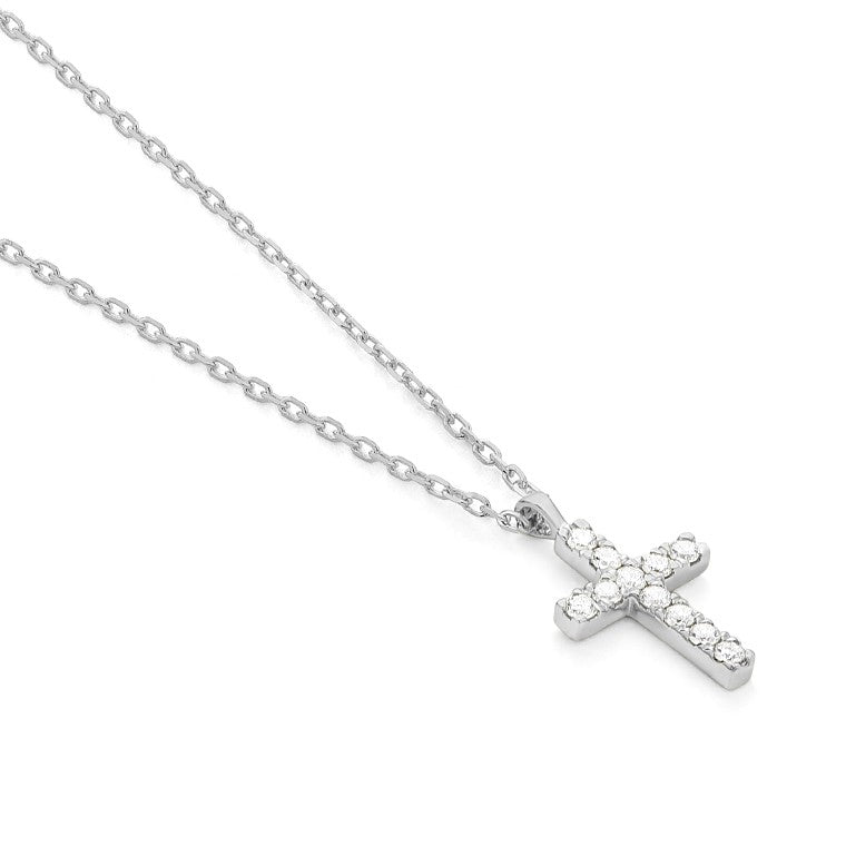 14 Karaat Witgouden Kruishanger met Diamanten 0,20 ct en Collier 42 cm