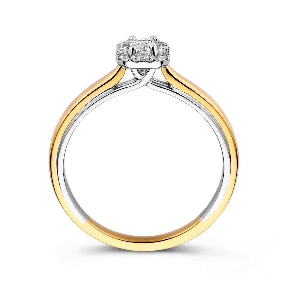 14 karaats bicolor ring briljant en baquette 0.33 crt.