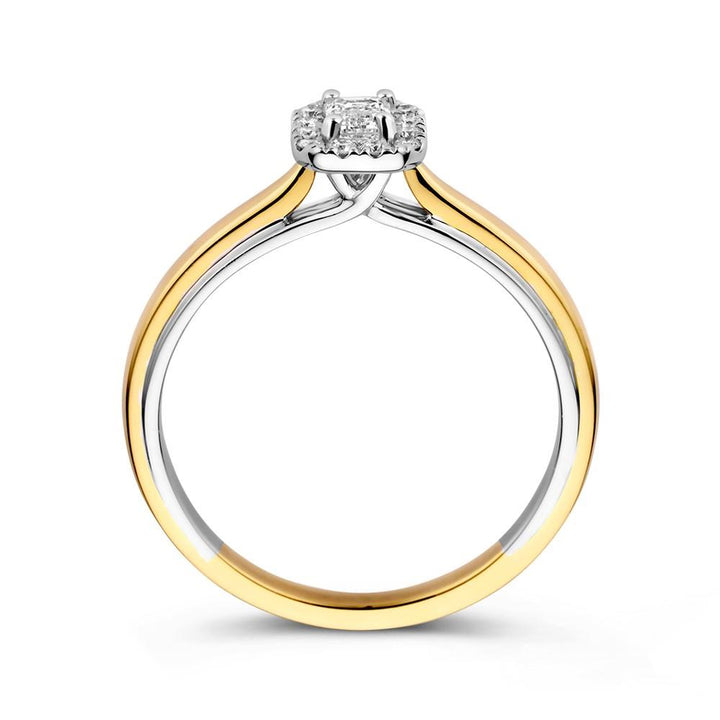 14 karaats bicolor ring briljant en baquette 0.33 crt.