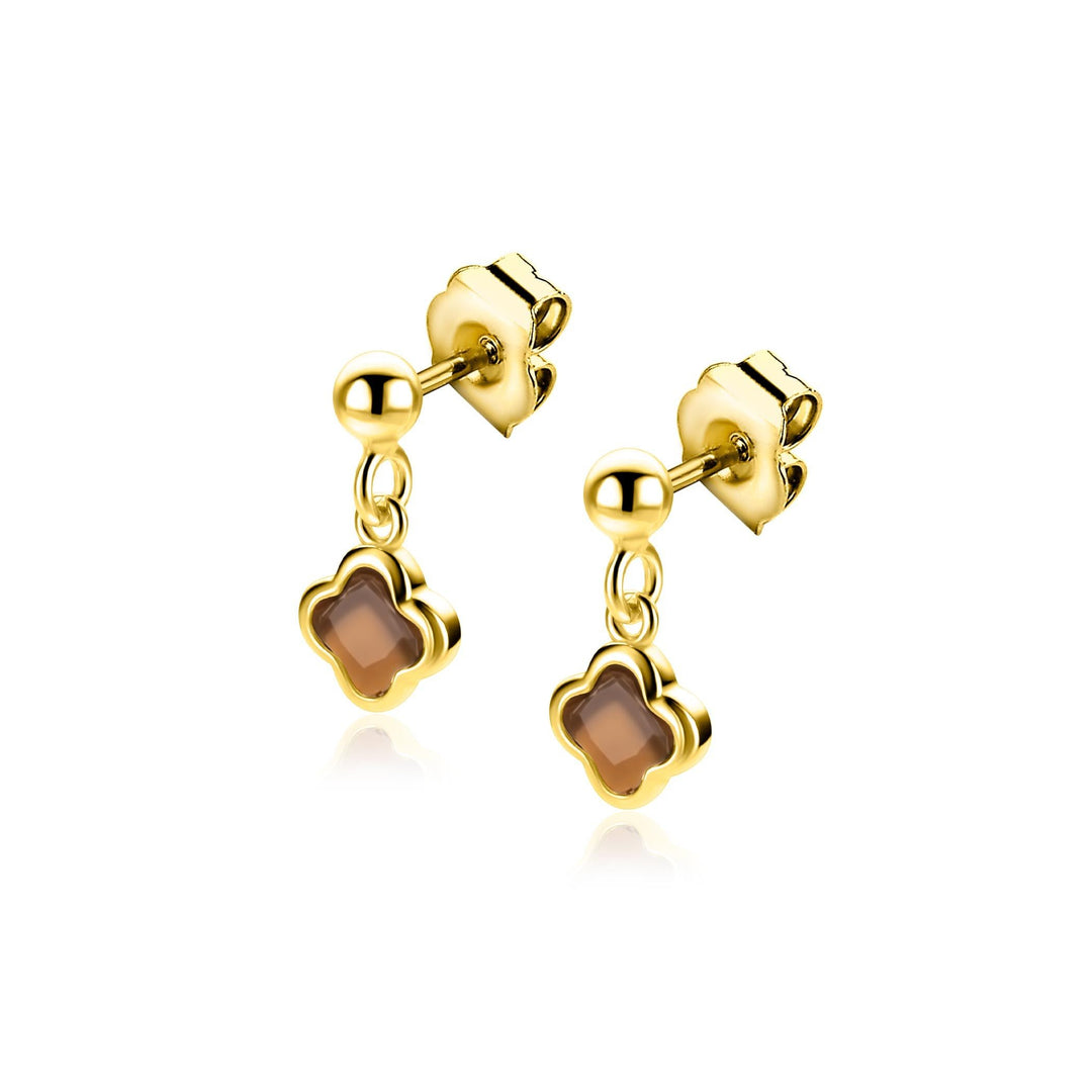 ZINZI goldplated oorstekers met bruine klavers – ZIO2772