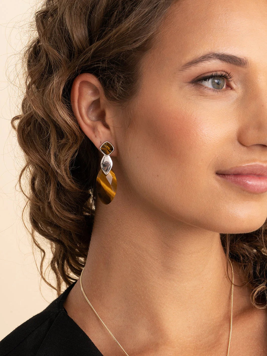 Sparkling Jewels Leaf Earstones Tiger Eye – EAGEM09-FCLF-S