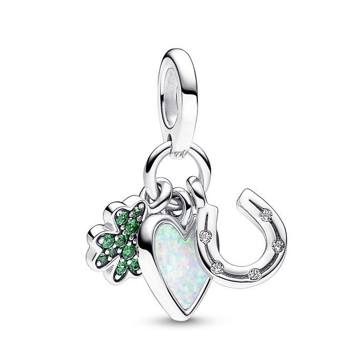 Klavertjevier, hart en hoefijzer drievoudige hangende bedel