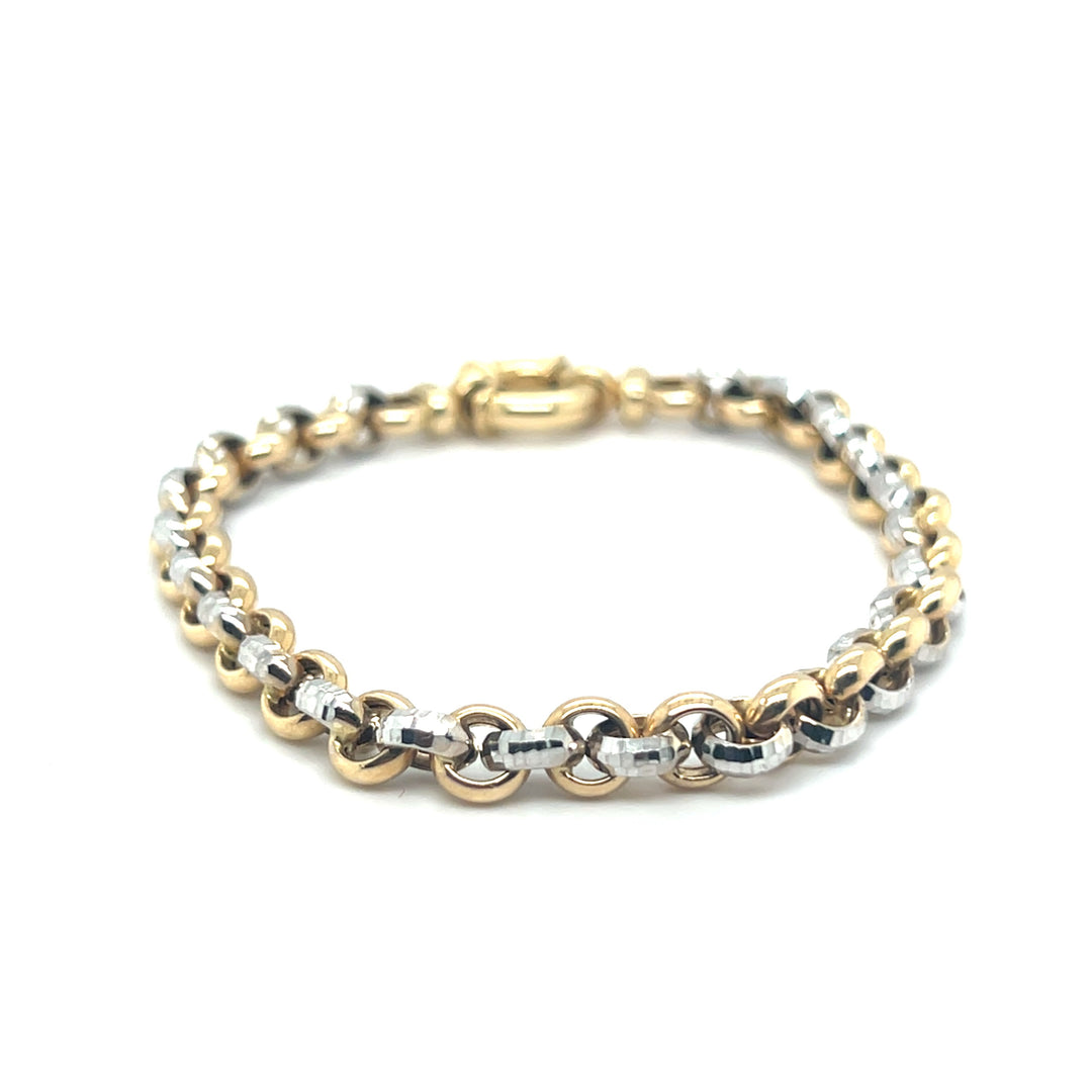 14 Karaat Bicolor Gouden Armband – Jasseron Geslepen Applique Facet 20 cm x 6,5 mm