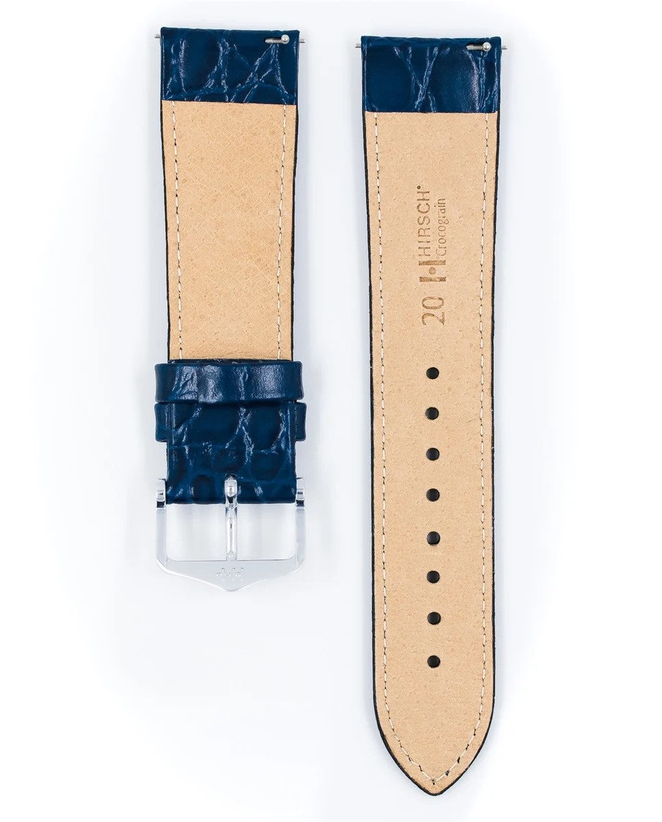 HIRSCH CROCOGRAIN M BLUE CALF 12/10MM