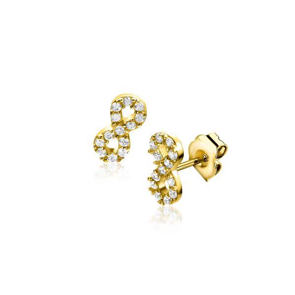 8mm ZINZI gold plated zilveren oorknoppen Infinity bezet met witte zirconia&