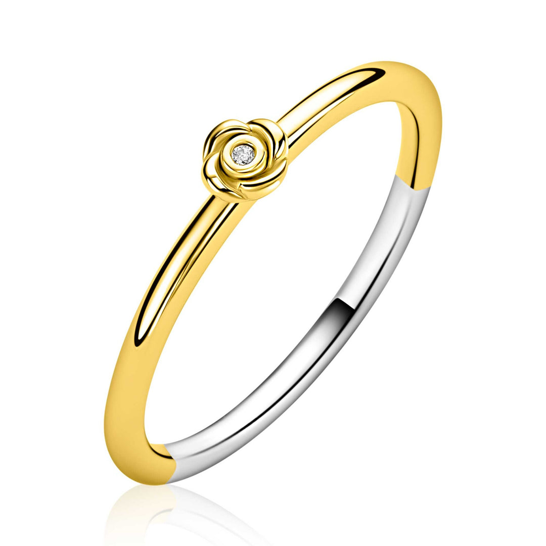 ZINZI Gold Plated Zilveren Ring Roos met Zirkonia ZIR2872Y
