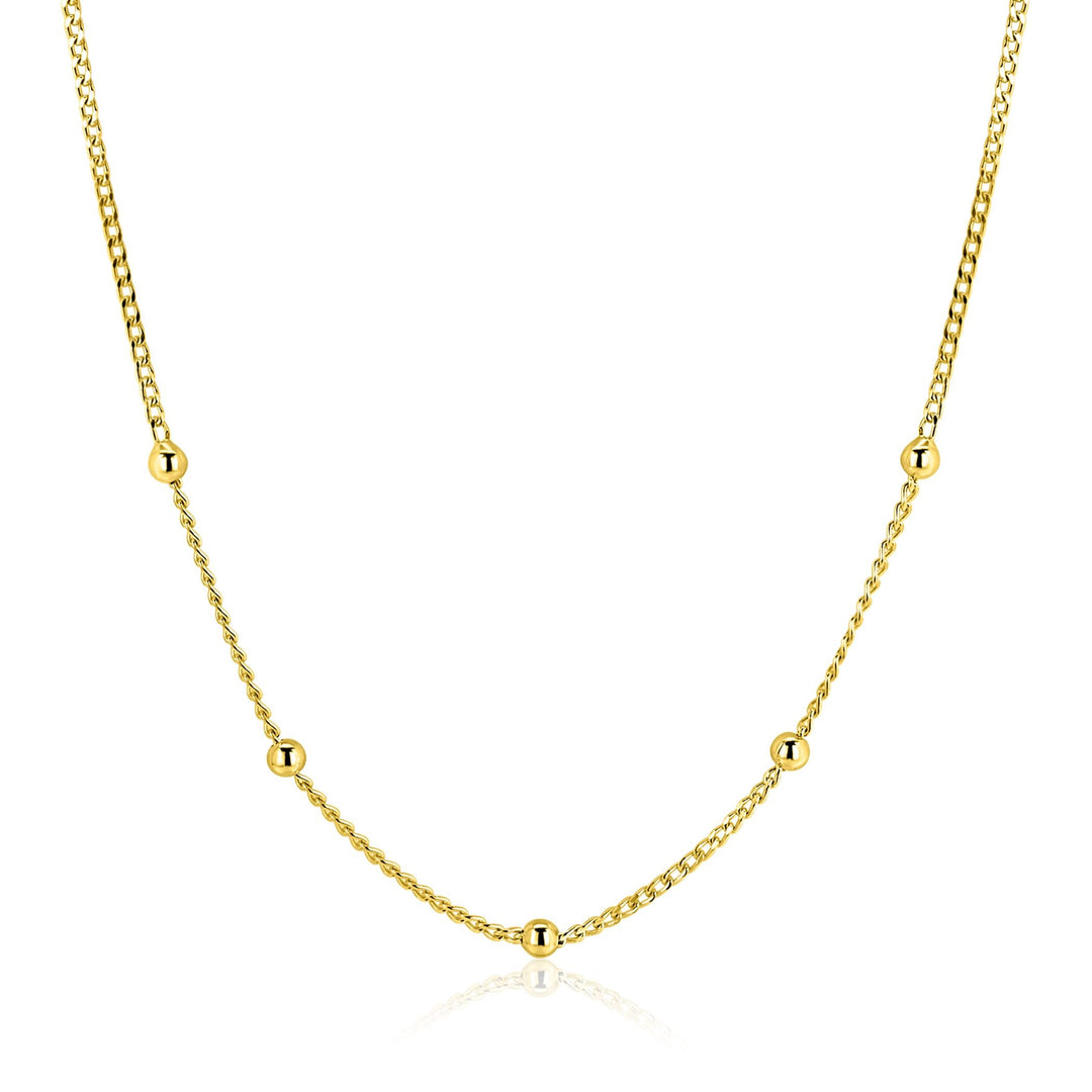 ZINZI gold plated zilveren gourmet ketting met vijf bolletjes 42–45cm ZIC2714G