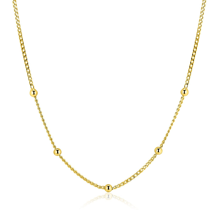ZINZI gold plated zilveren gourmet ketting met vijf bolletjes 42–45cm ZIC2714G