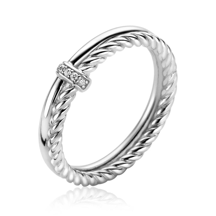 ZINZI zilveren multi-look ring glad gedraaide buis met witte zirconia&