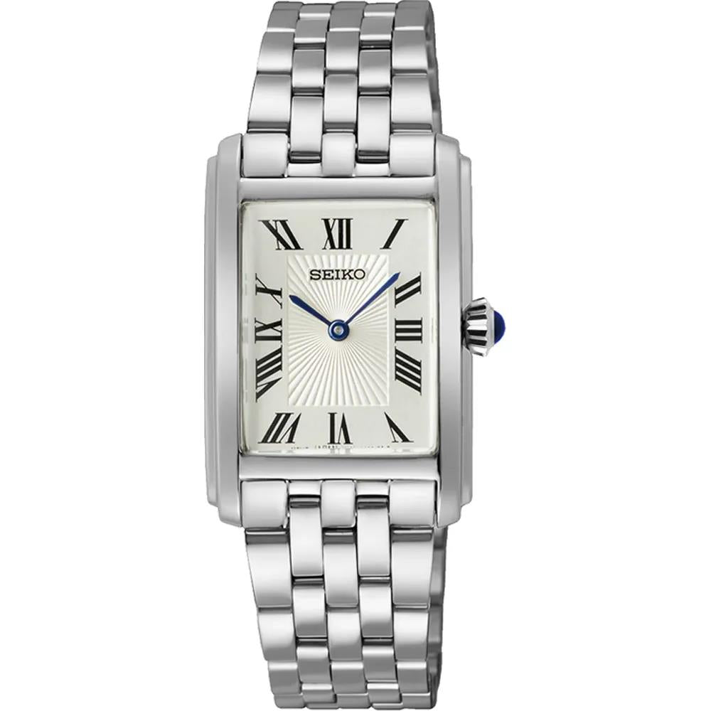 Seiko SWR083P1 dameshorloge met rechthoekige kast en crème wijzerplaat