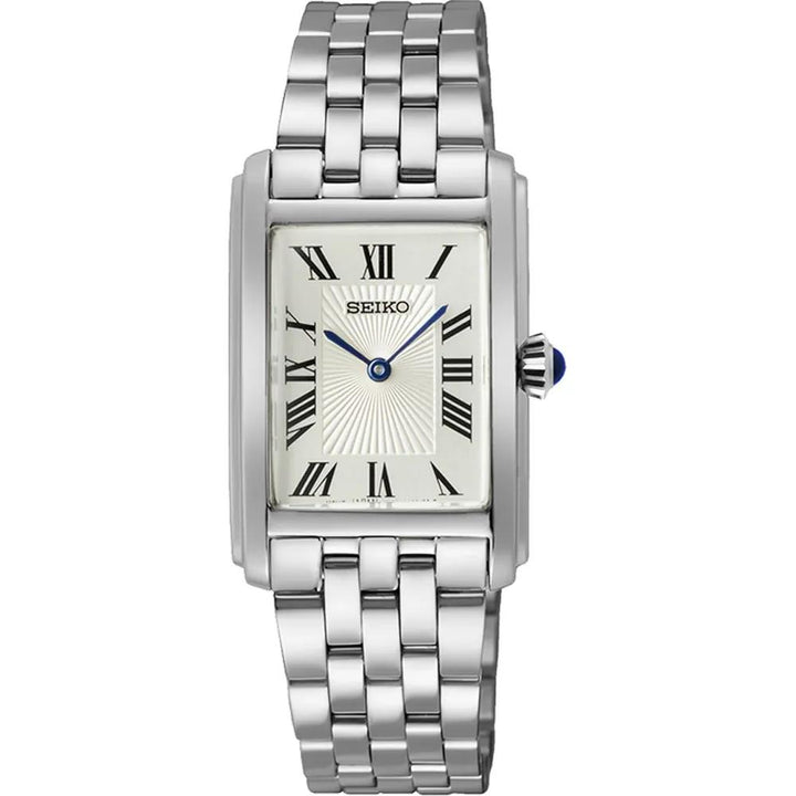 Seiko SWR083P1 dameshorloge met rechthoekige kast en crème wijzerplaat