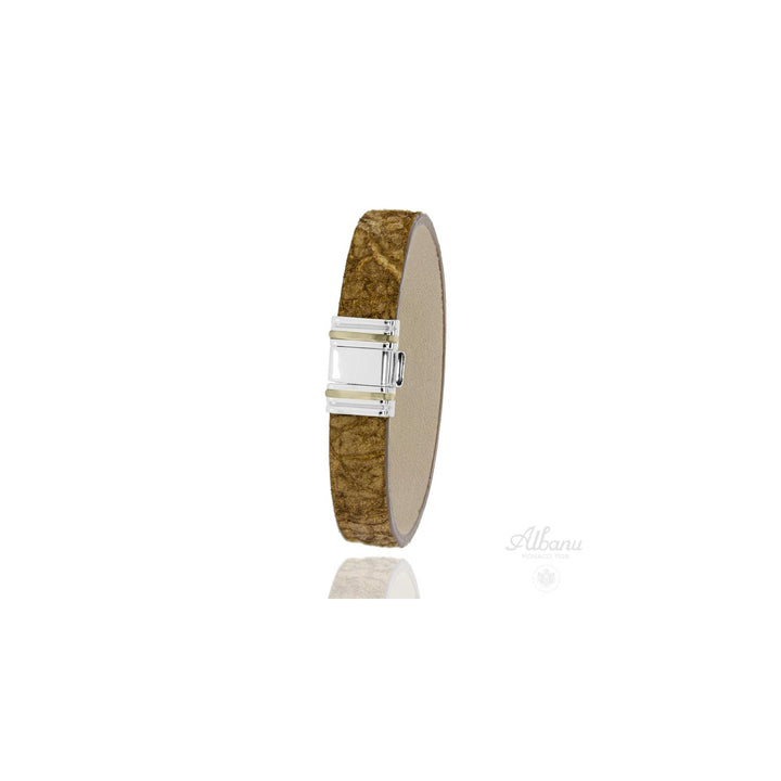 Albanu Armband Bruin Nijlpaard leer Staal/Roségouden sluiting 13mm - 21cm