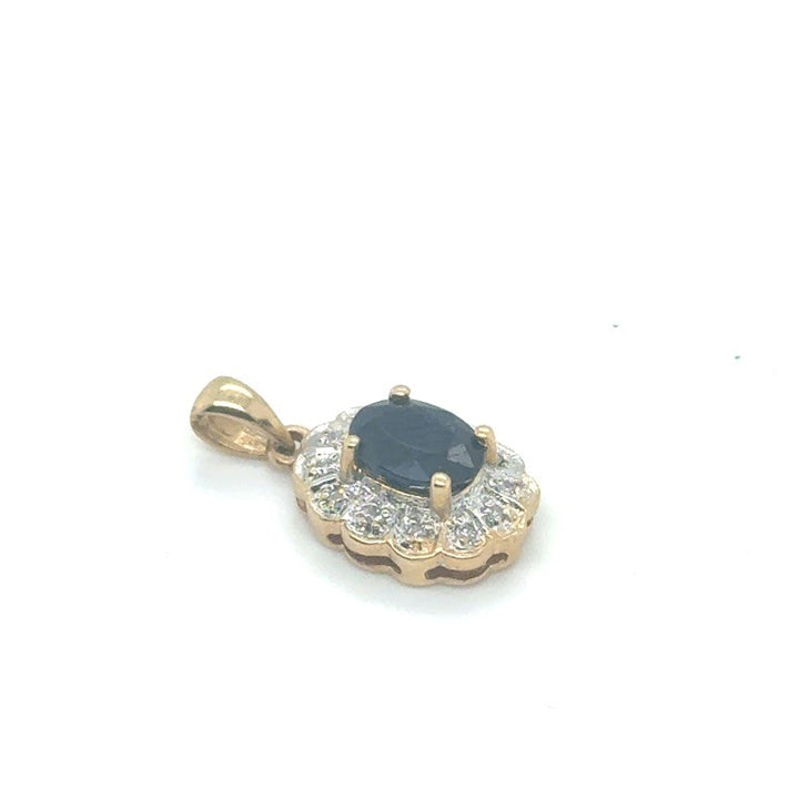 14 kt Geelgouden Entourage Hanger met Saffier en Diamant – Occasion