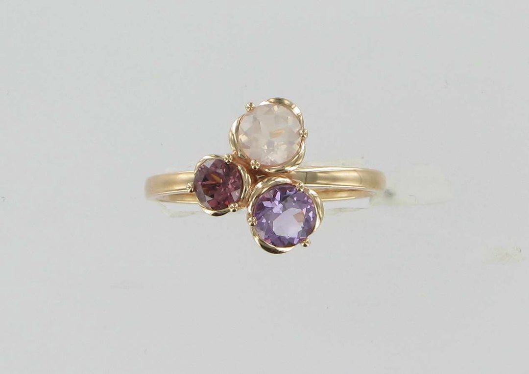 Roségouden Ring 14 kt – Amethist, Rhodoliet &amp; Rozenkwarts