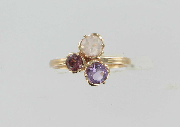 Roségouden Ring 14 kt – Amethist, Rhodoliet &amp; Rozenkwarts