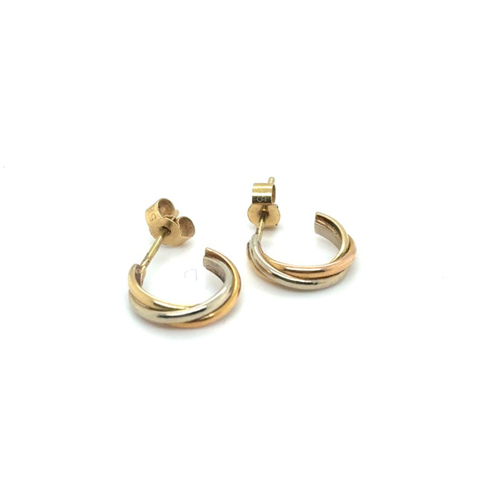 14 Karaat Tricolor Oorstekers Halfrond – 9,5 mm