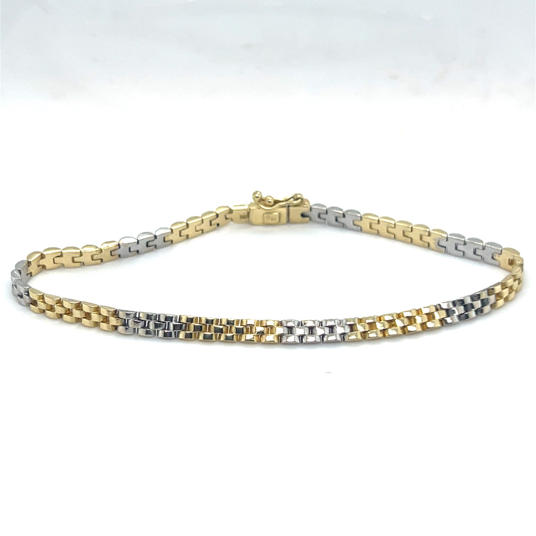 14 kt "rolex"schakel armband bicolor insteekveer
