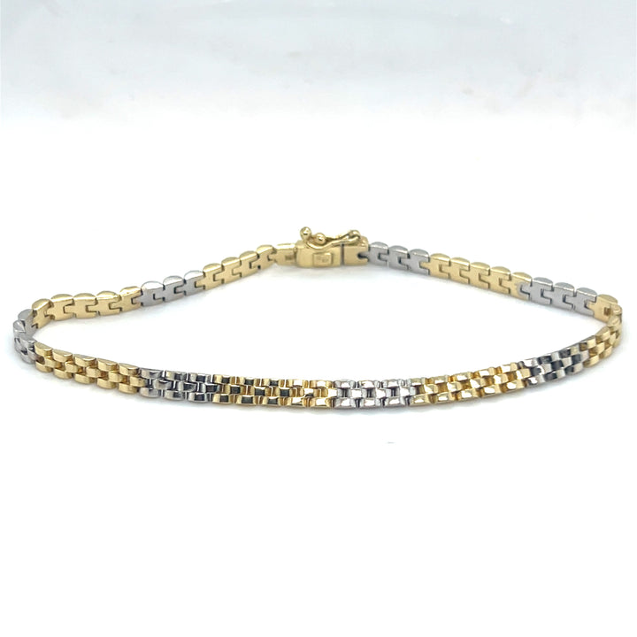 14 kt "rolex"schakel armband bicolor insteekveer