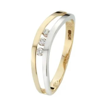 14 kt bicolor ring gezet met 3 x diamant