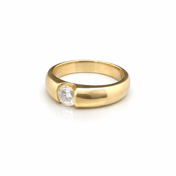 18 kt massieve kogelring met een 0.46ct G Si1 diamant gezet