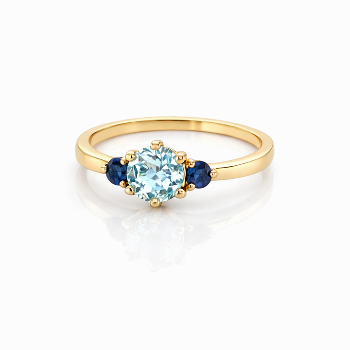 14 kt geelgouden ring saffier en blauwe topaas