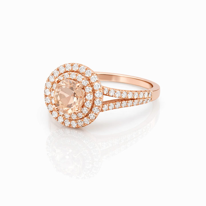 14 kt rosering gezet met diamant en Morganiet