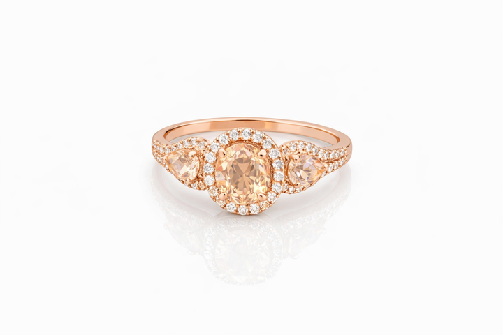 14 kt rose ring met Diamant en Morganiet