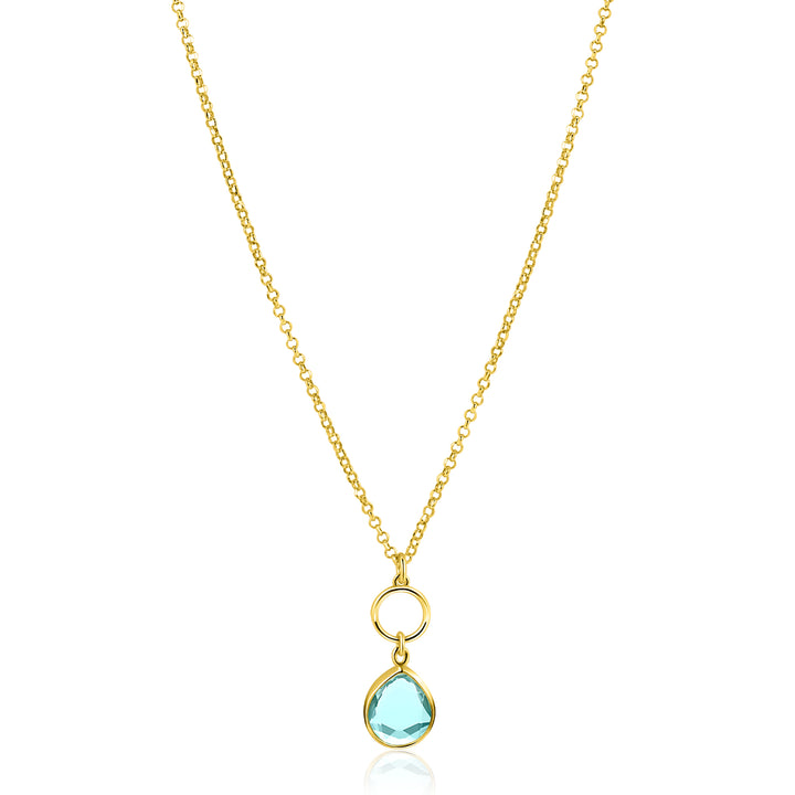 ZINZI gold plated zilveren ketting met open rondje en ovale hanger, bezet met turquoise kleursteen 40-45cm ZIC2716G