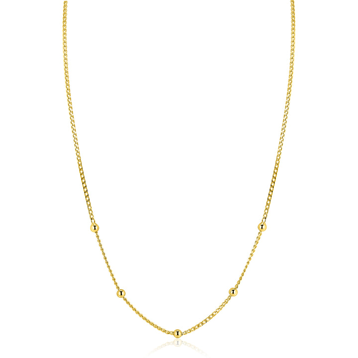ZINZI gold plated zilveren gourmet ketting met vijf bolletjes 42–45cm ZIC2714G